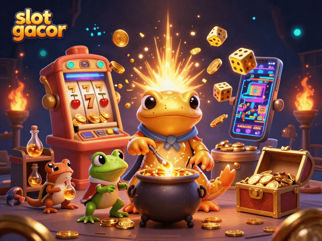 Experience slot gacor thrills with vibrant alchemy and jackpot magic in this dazzling casino illustration.