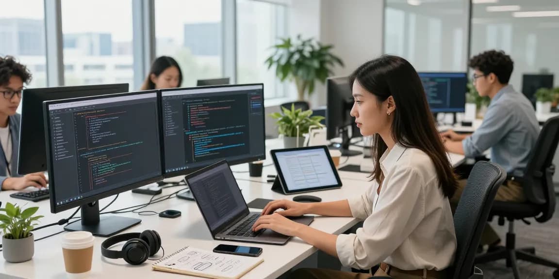 WPS Download showcased in a collaborative tech workspace with developers coding.
