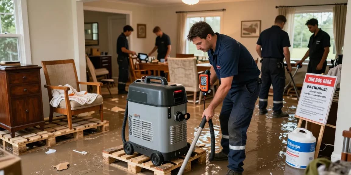 Water Damage Restoration Vancouver with expert technicians implementing emergency protocols in a flooded home.