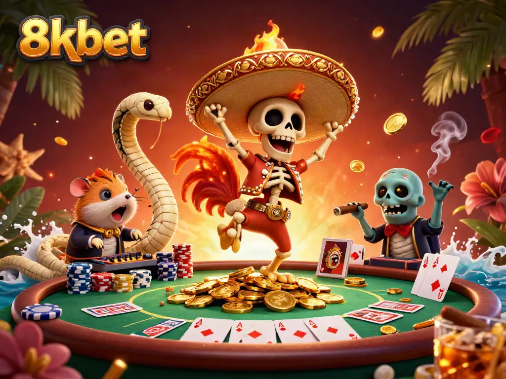 Experience the vibrant energy of 8xbet with a winning victory dance under an immersive casino atmosphere.