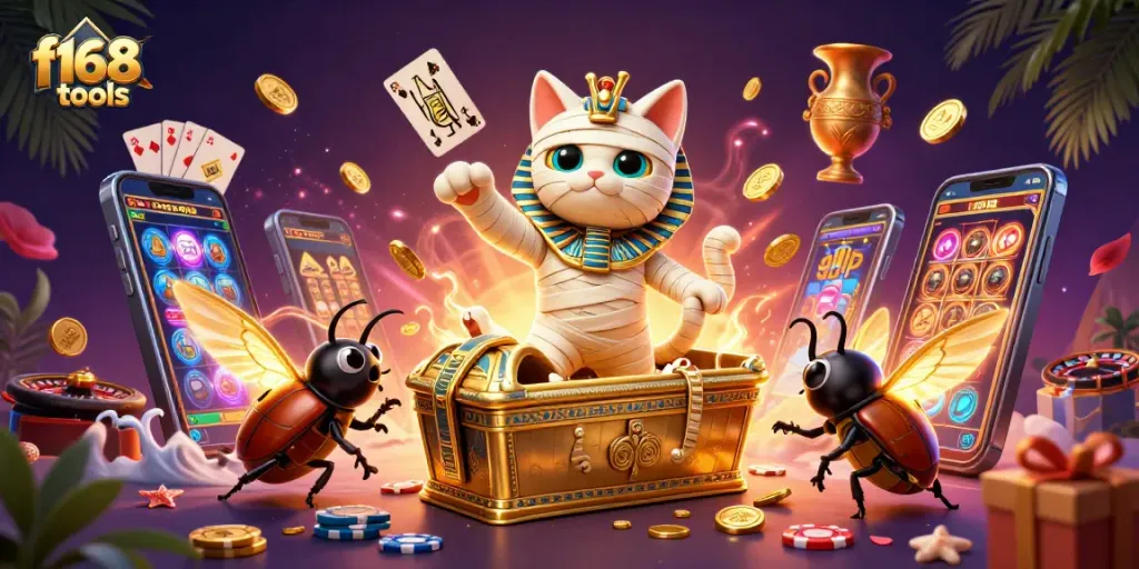 Engage in thrilling gameplay with f168 tools as the Egyptian mummy cat reveals hidden casino treasures.
